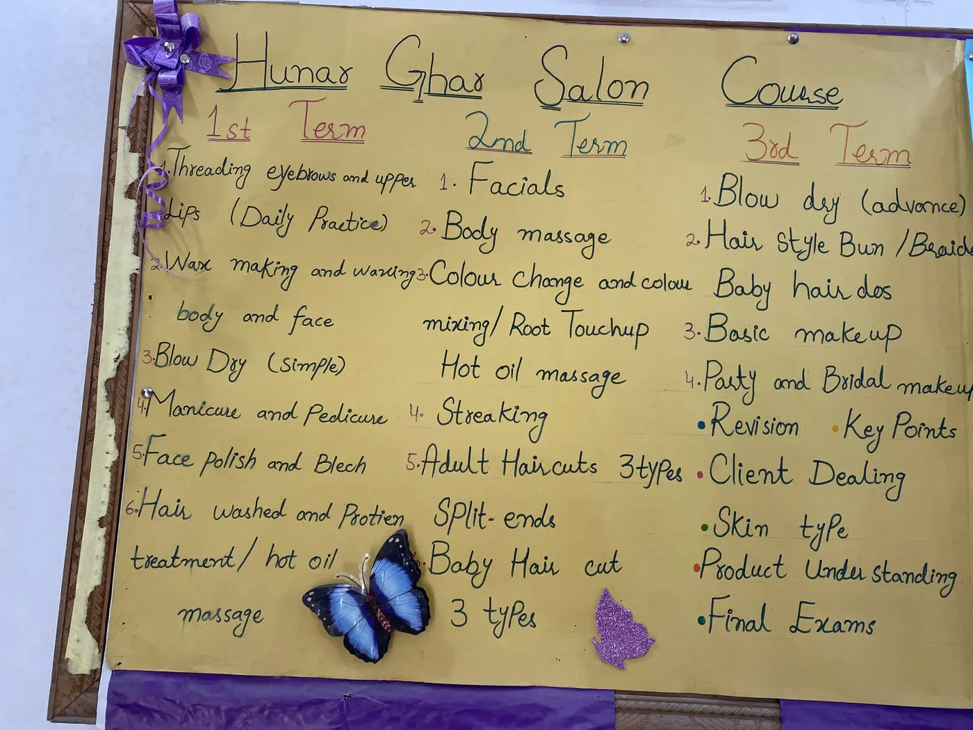 Syllabus for a beauty course at a vocational training institute