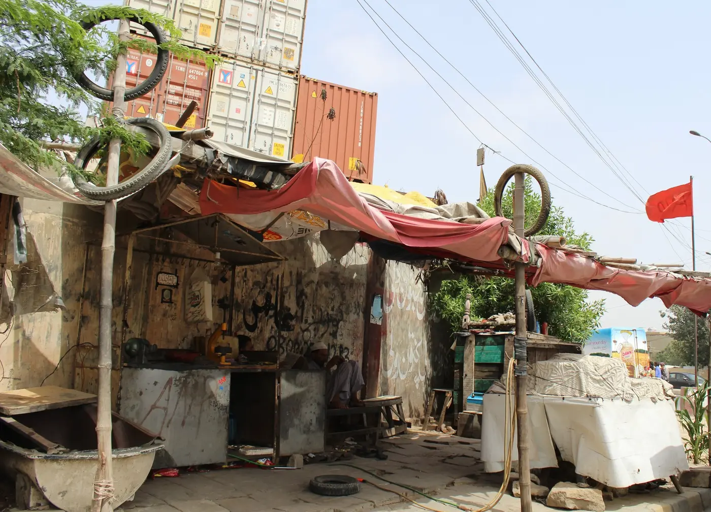 Tire repair shop from my daily commute in Karachi
